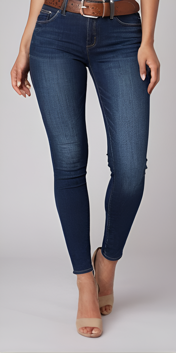 Straight cut stretchable mid blue jeans for women