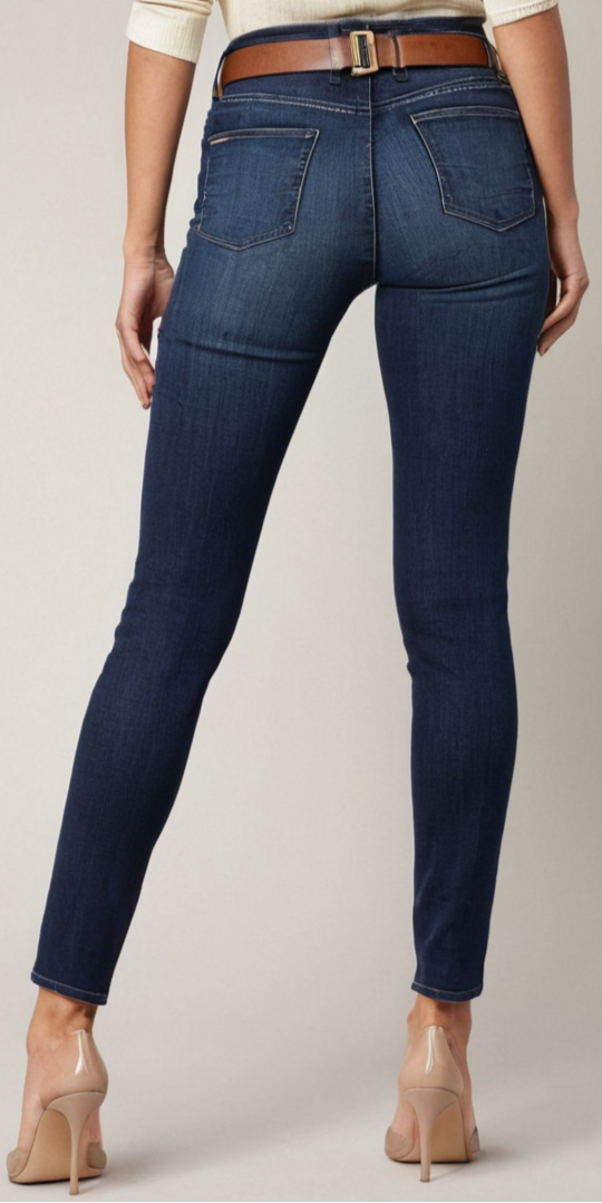 Straight cut stretchable mid blue jeans for women