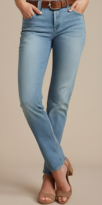 Mid Blue Straight Cut Stretchable Jeans for Women